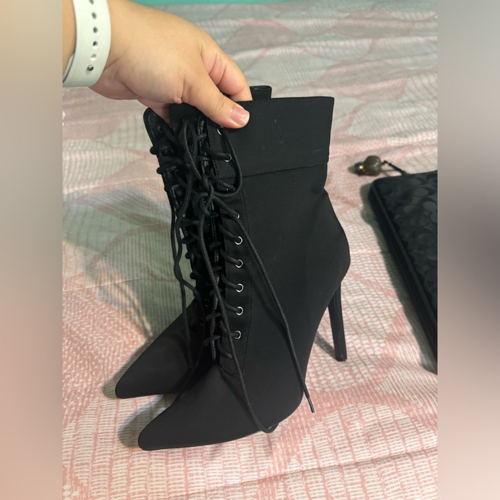Elegant Black Lace-Up Stiletto Boots